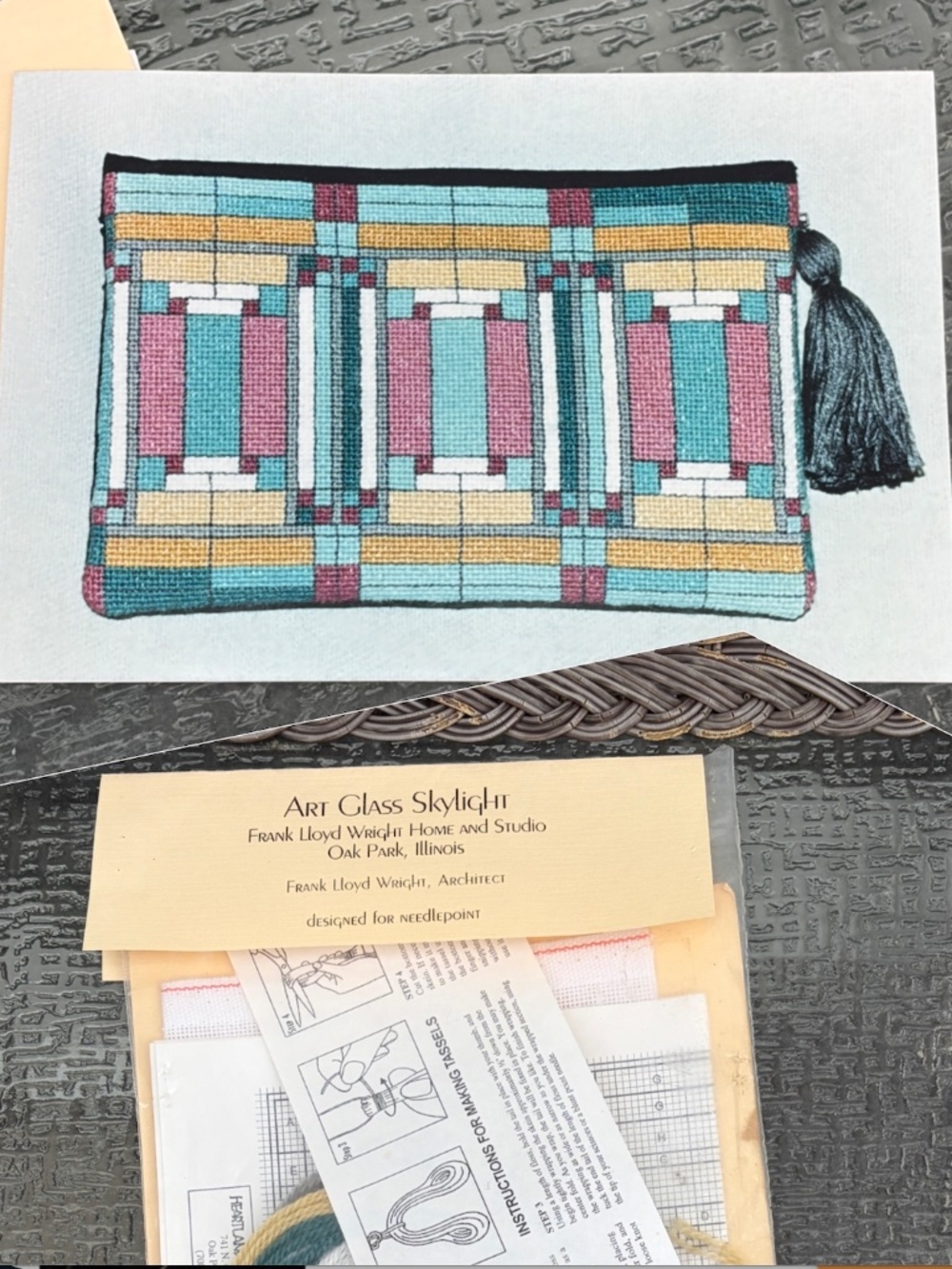 NEW Art Glass Skylight Frank Lloyd Wright Needlepoint Evening Cosmetic Bag 7.5x5